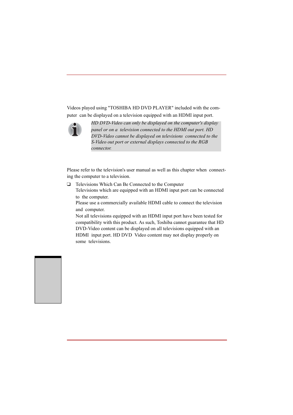 Using the computer in place of an hd dvd player, Before connecting, Before connecting -26 | Toshiba A210 User Manual | Page 126 / 276