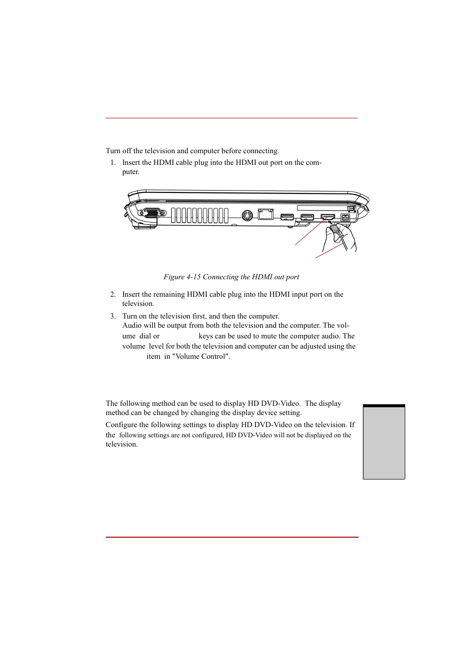 Connecting to the computer, Switching between computer and television display | Toshiba A210 User Manual | Page 127 / 276