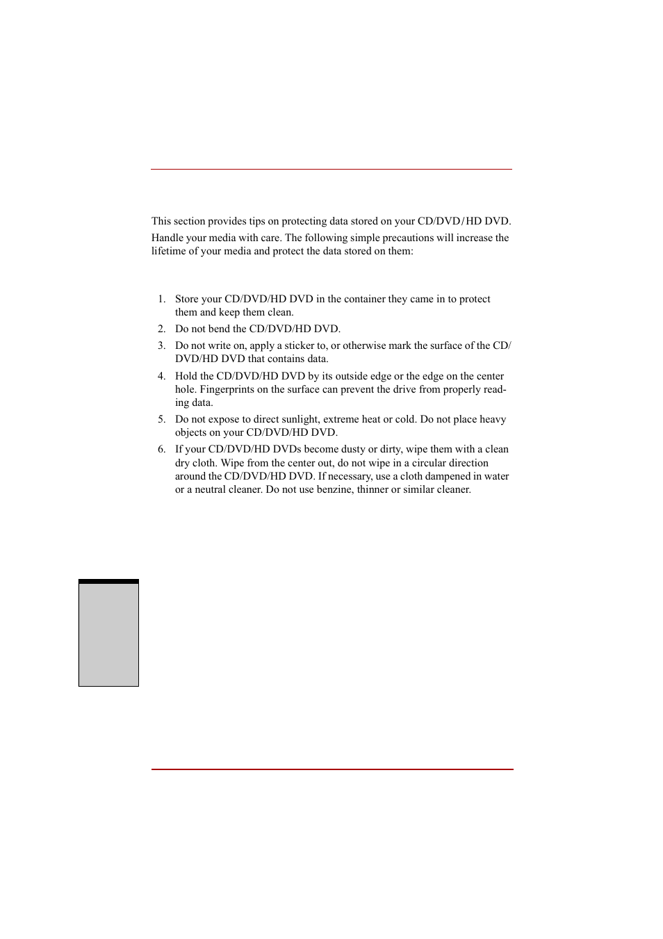 Media care, Cd/dvd/hd dvd, Media care -46 | Cd/dvd/hd dvd -46 | Toshiba A210 User Manual | Page 146 / 276