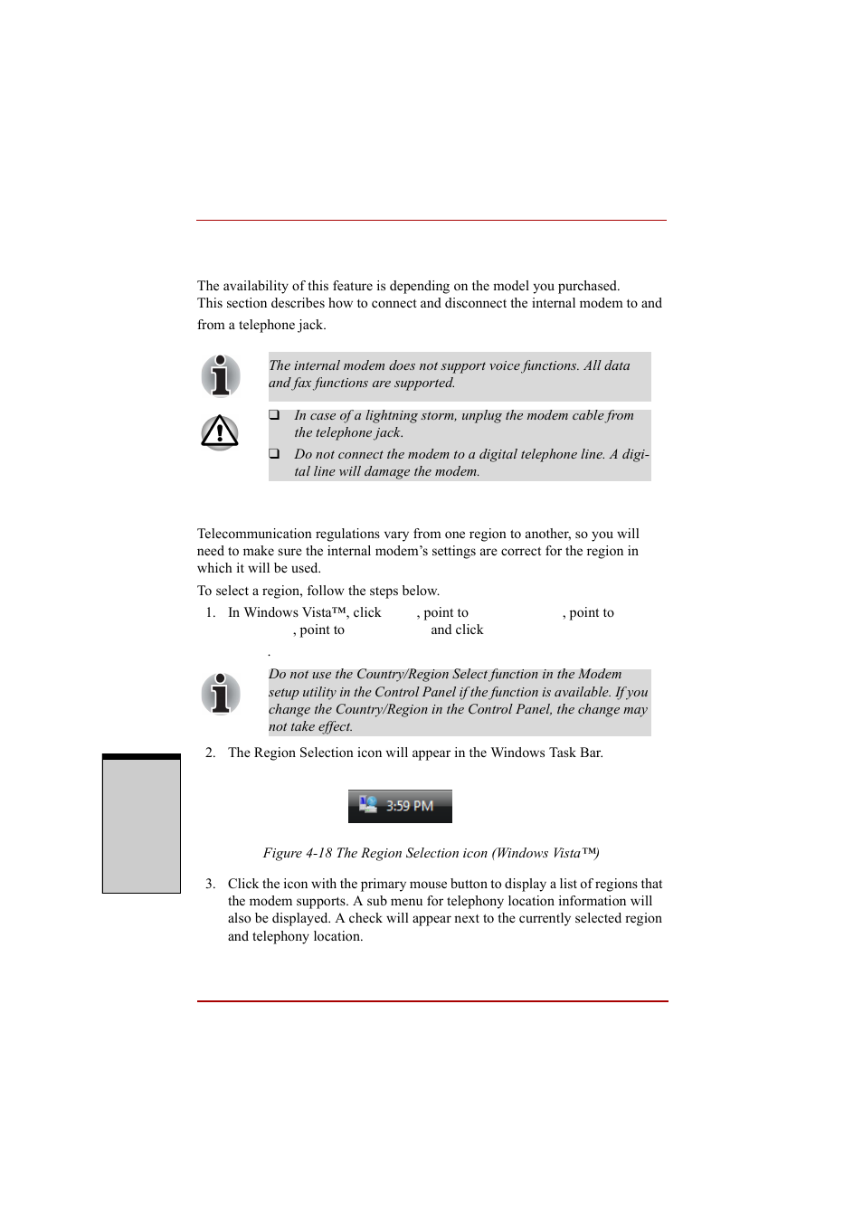 Modem, Region selection, Modem -50 | Region selection -50 | Toshiba A210 User Manual | Page 150 / 276