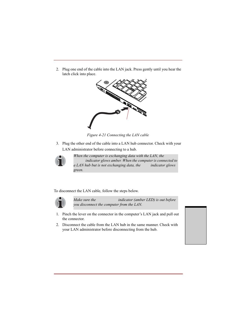 Disconnecting lan cable, Disconnecting lan cable -57 | Toshiba A210 User Manual | Page 157 / 276