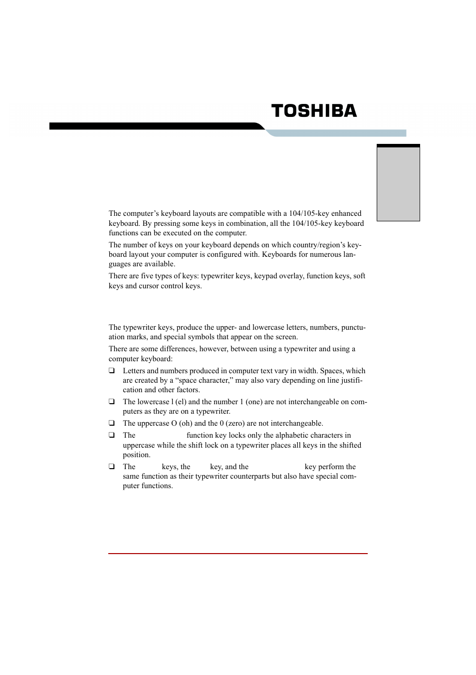 Chapter 5 the keyboard, Typewriter keys, Typewriter keys -1 | The keyboard, Chapter 5 | Toshiba A210 User Manual | Page 161 / 276