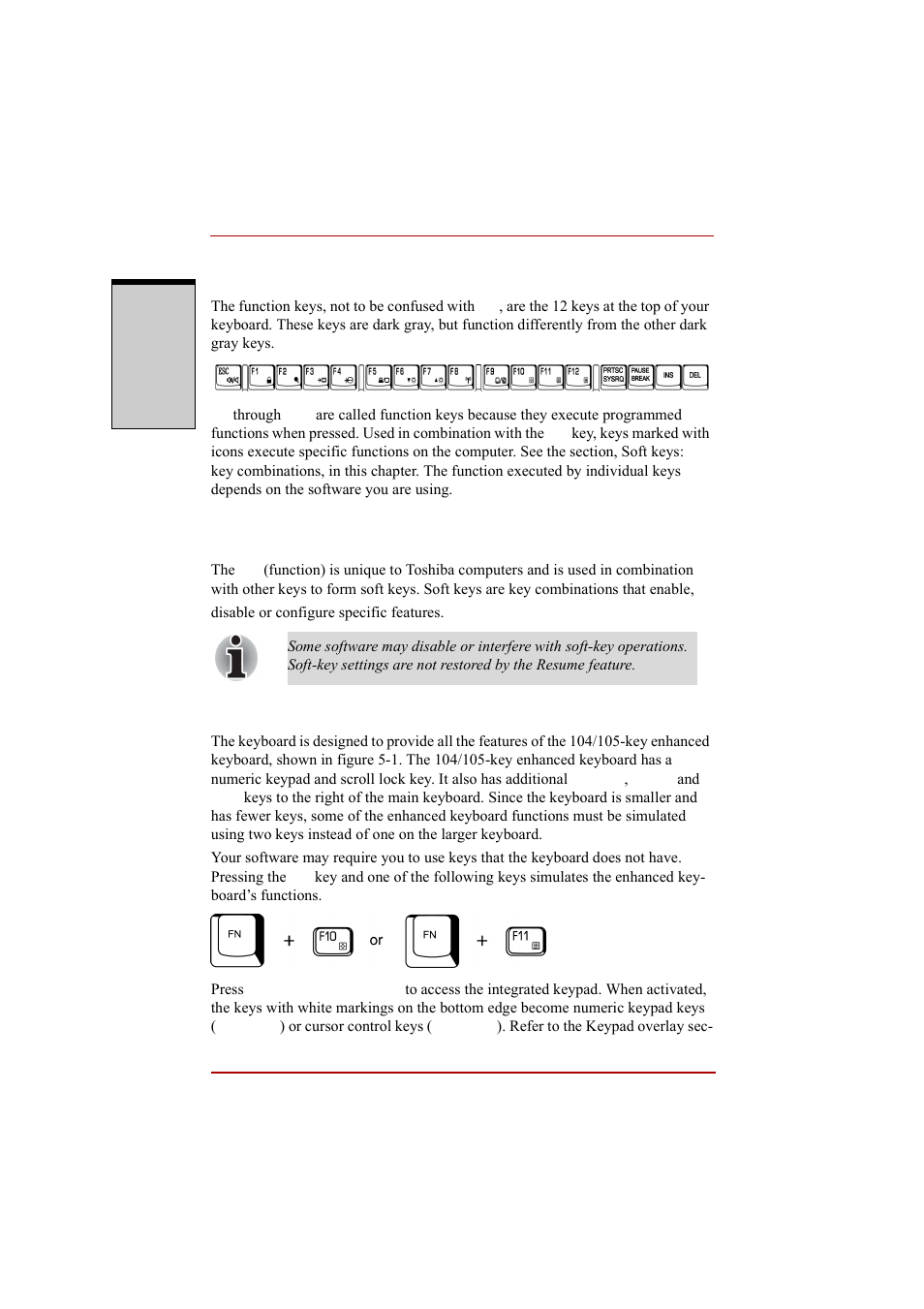 F1 ... f12 function keys, Soft keys: fn key combinations, Emulating keys on enhanced keyboard | Emulating keys on enhanced keyboard -2 | Toshiba A210 User Manual | Page 162 / 276