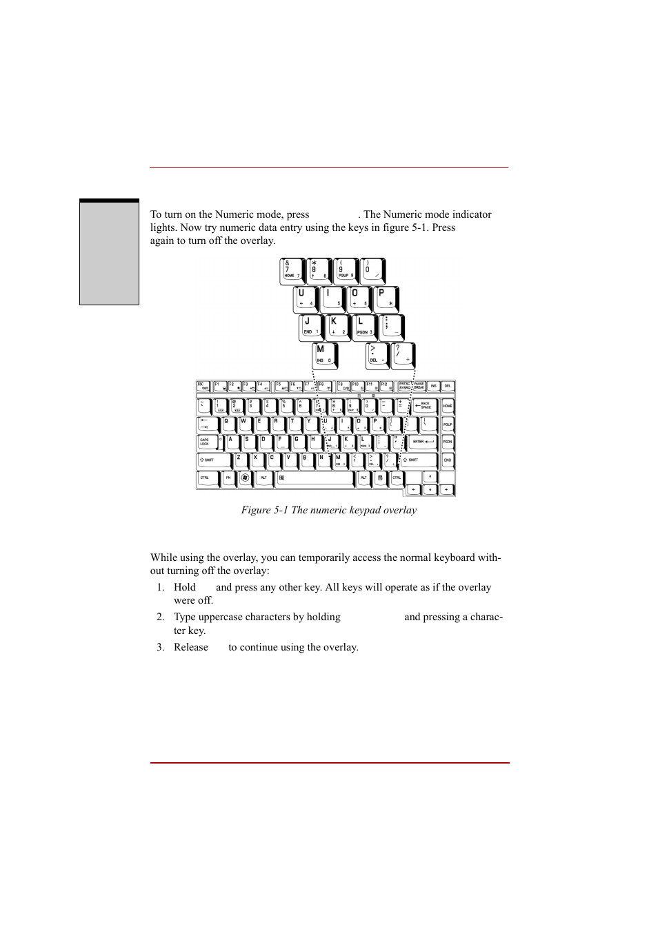 Numeric mode, Temporarily using normal keyboard (overlay on) | Toshiba A210 User Manual | Page 168 / 276