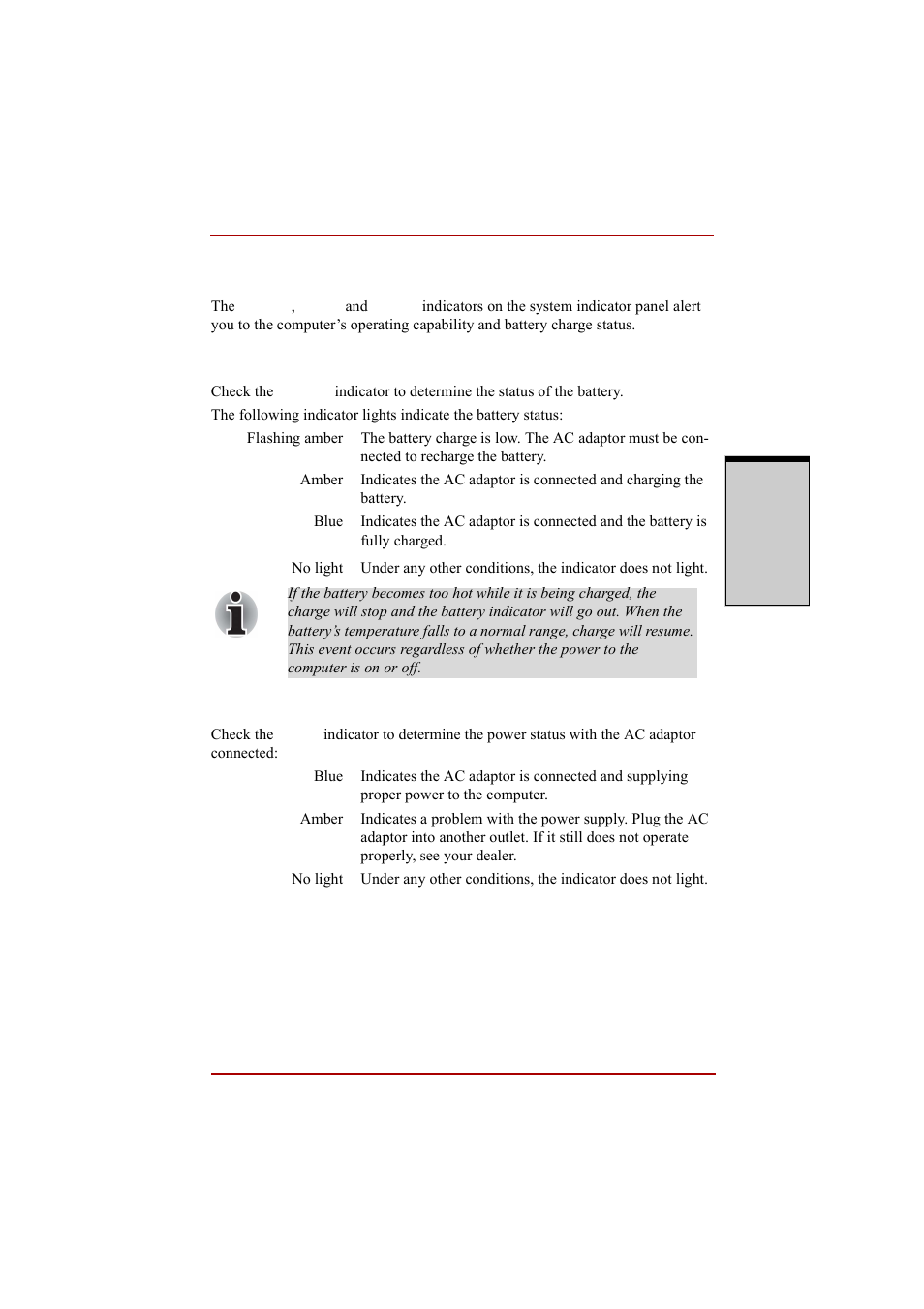 Power indicators, Battery indicator, Dc in indicator | Power indicators -3, Battery indicator -3 dc in indicator -3 | Toshiba A210 User Manual | Page 173 / 276