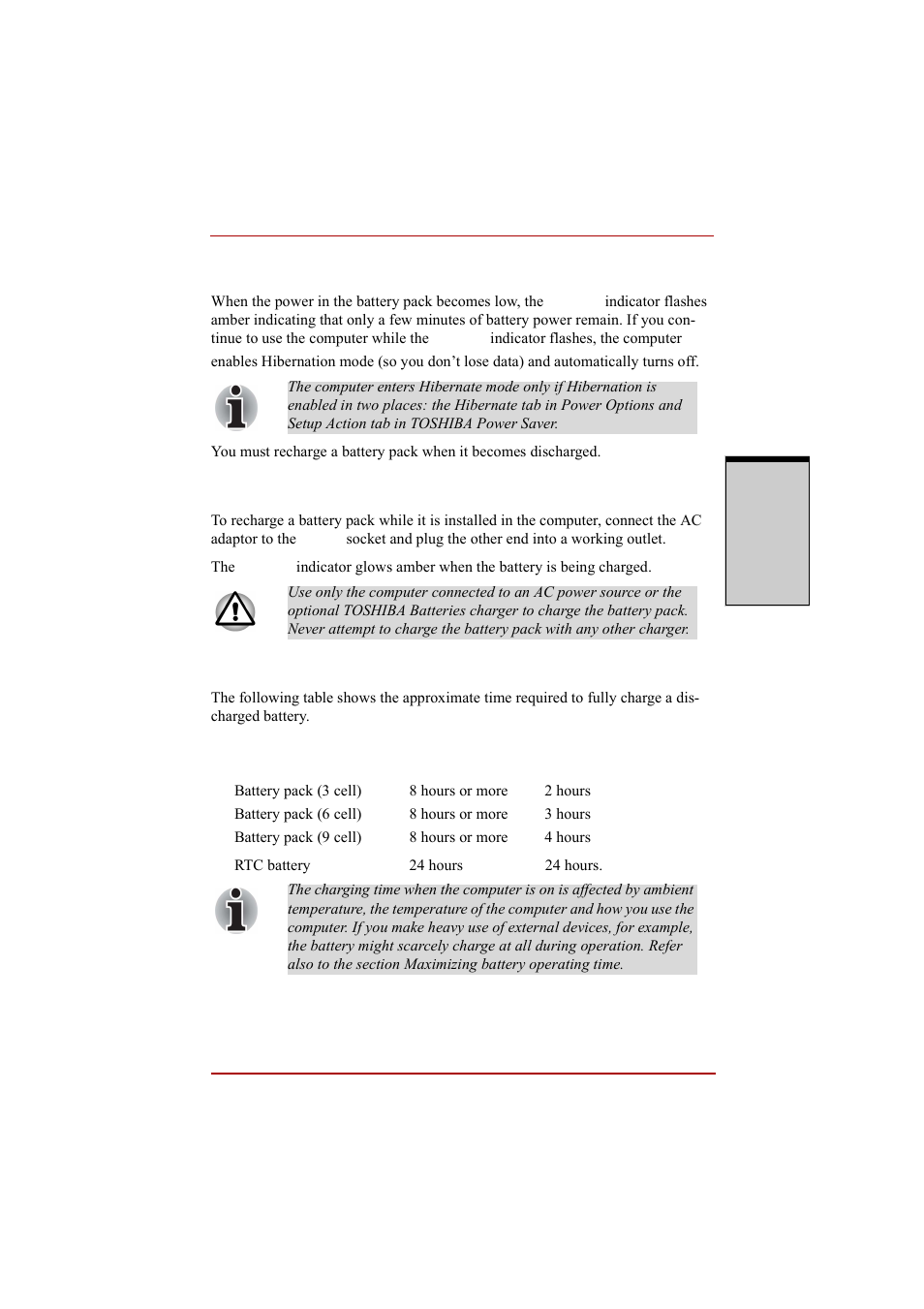 Charging the batteries, Charging the batteries -9, Procedures | Time | Toshiba A210 User Manual | Page 179 / 276