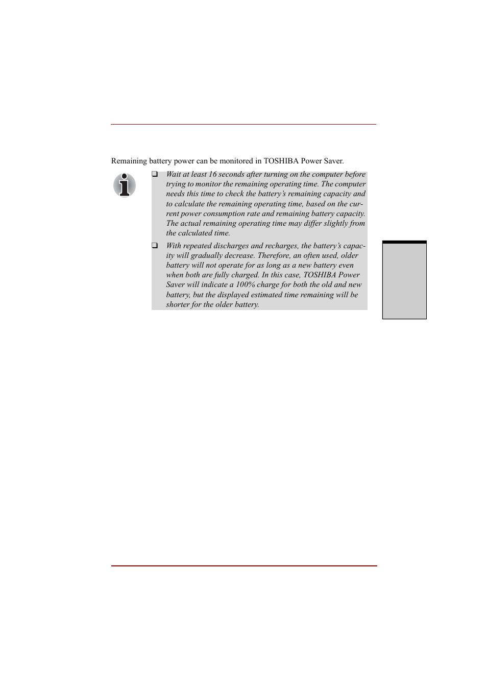 Monitoring battery capacity, Monitoring battery capacity -11 | Toshiba A210 User Manual | Page 181 / 276