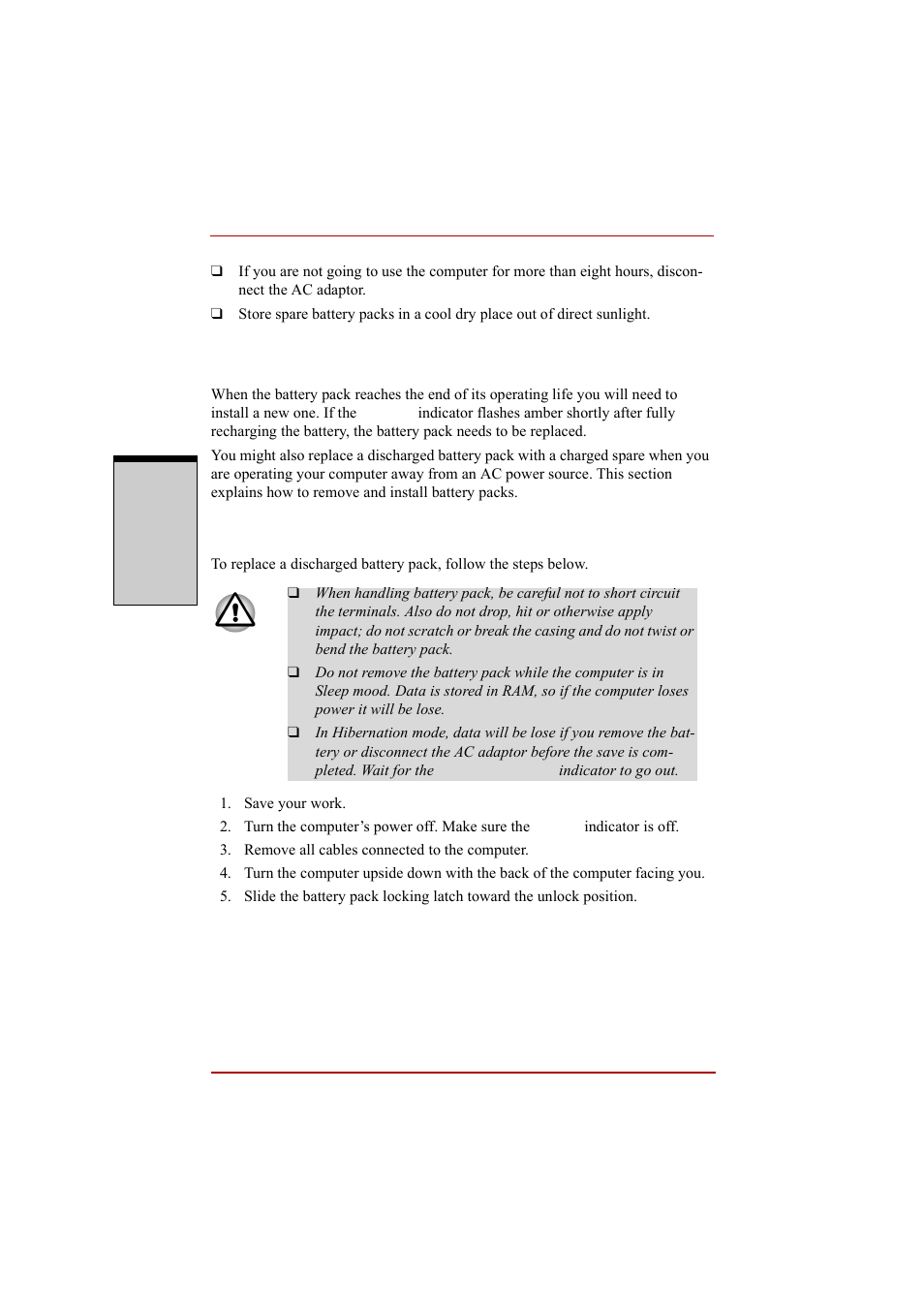 Replacing the battery pack, Removing the battery pack, Replacing the battery pack -14 | Removing the battery pack -14 | Toshiba A210 User Manual | Page 184 / 276