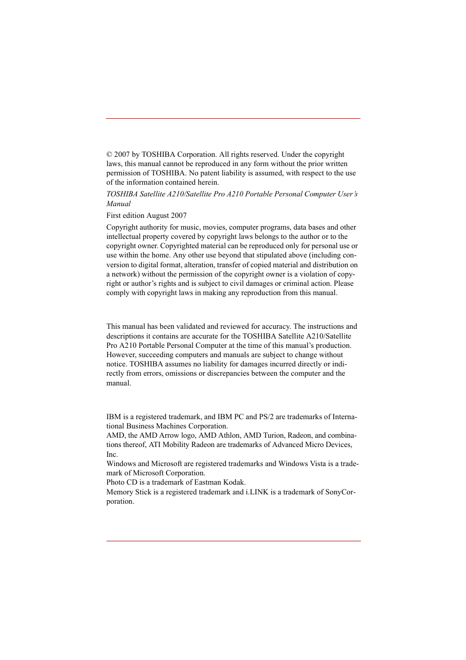 Copyright, Disclaimer, Trademarks | Toshiba A210 User Manual | Page 2 / 276