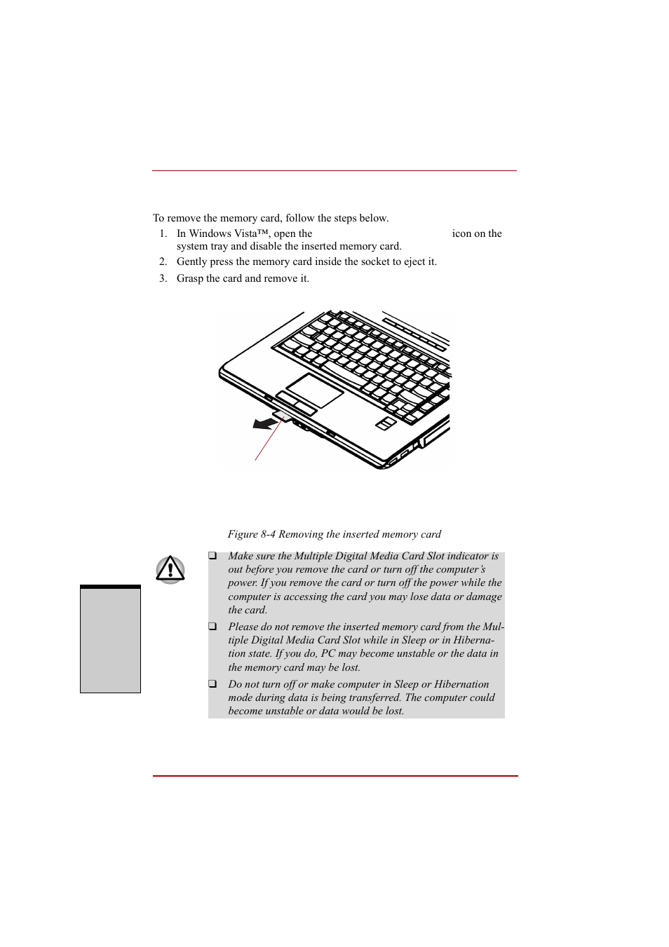 Removing a sd/sdhc/ms/ms pro/mmc/xd card, Removing a sd/sdhc/ms/ms pro/mmc/xd card -6 | Toshiba A210 User Manual | Page 200 / 276