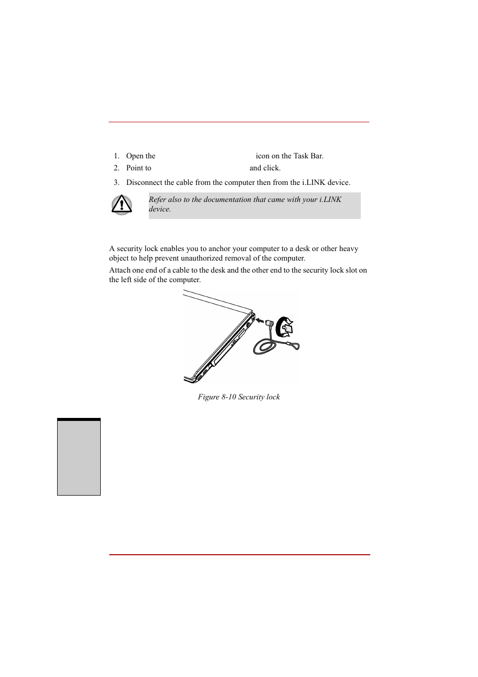 Disconnecting, Security lock, Disconnecting -16 security lock -16 | Toshiba A210 User Manual | Page 210 / 276