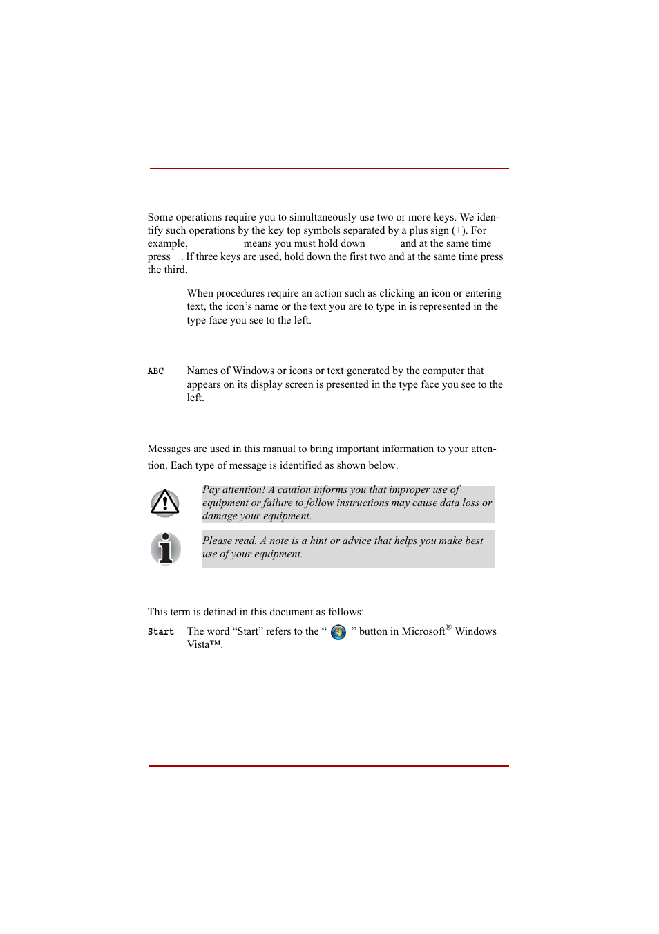 Key operation, Display, Messages | Terminology | Toshiba A210 User Manual | Page 35 / 276