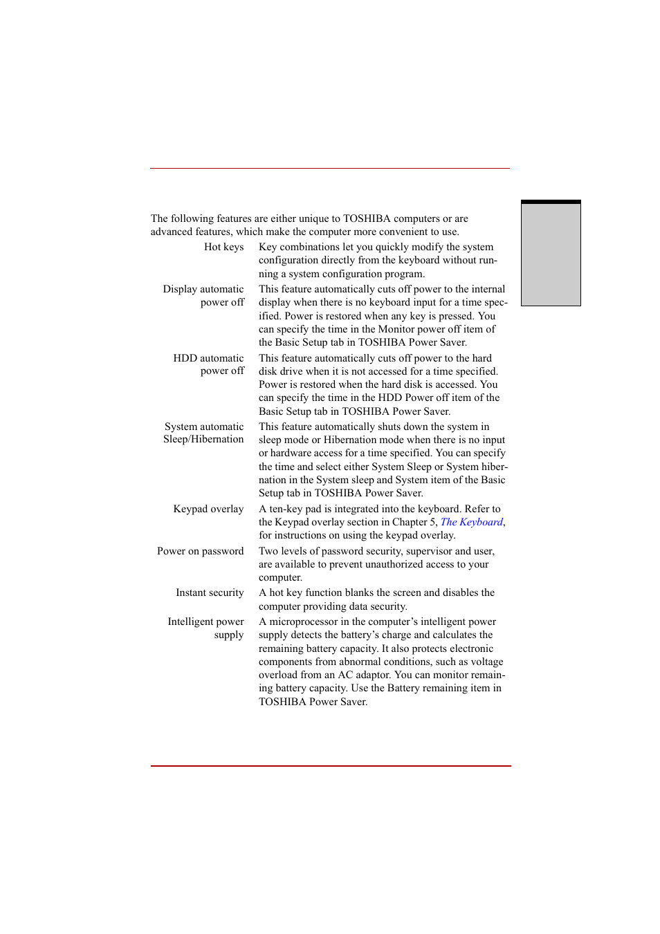 Special features, Special features -11 | Toshiba A210 User Manual | Page 49 / 276