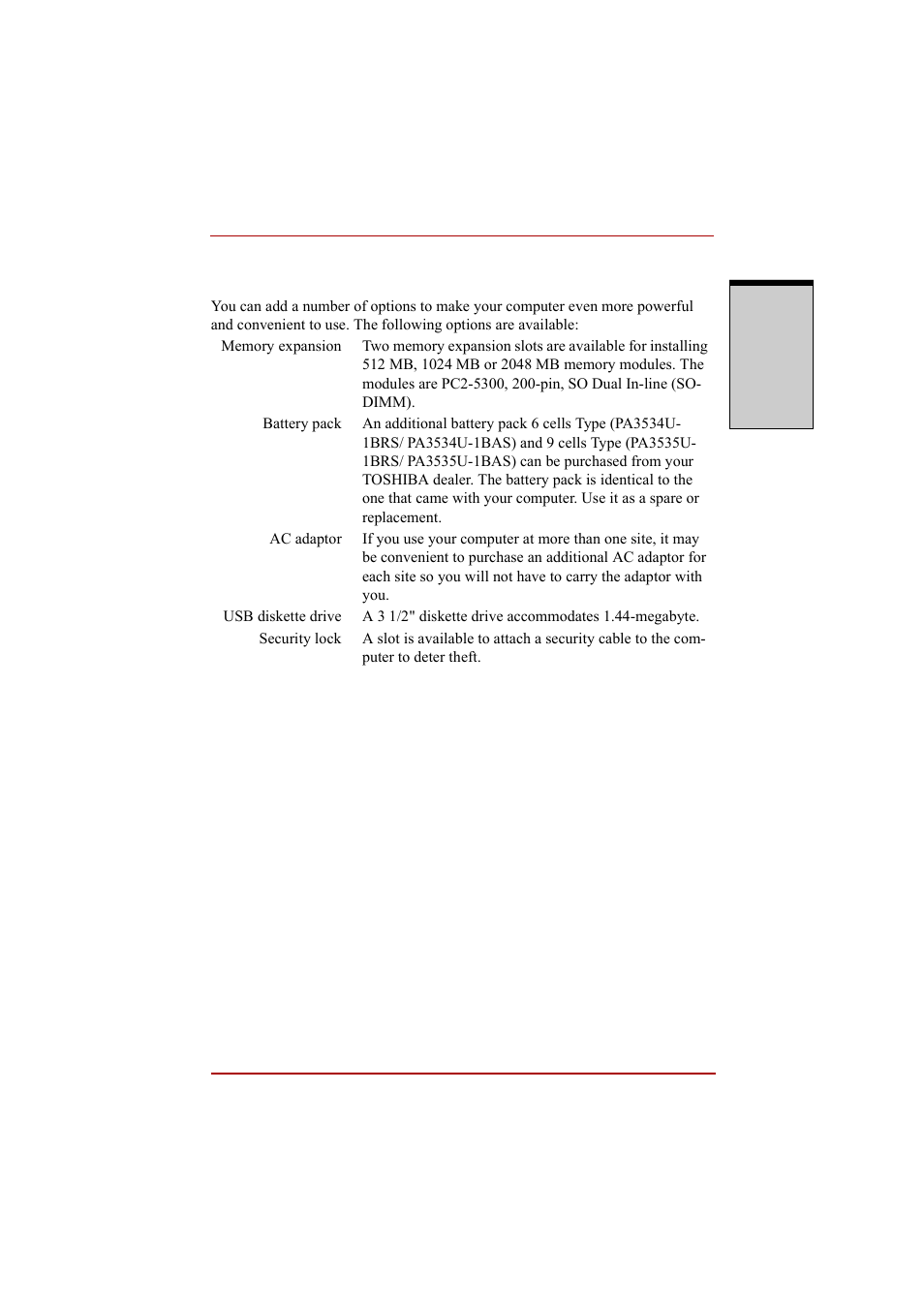 Options, Options -17 | Toshiba A210 User Manual | Page 55 / 276