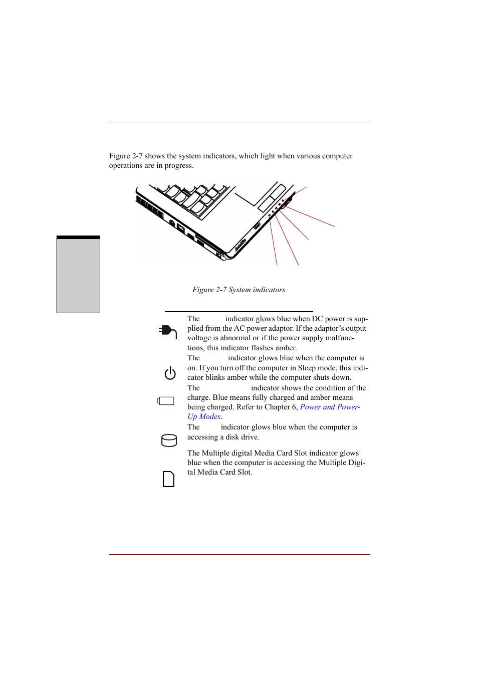 System indicators, System indicators -12, Power source/system indicators | Toshiba A210 User Manual | Page 68 / 276