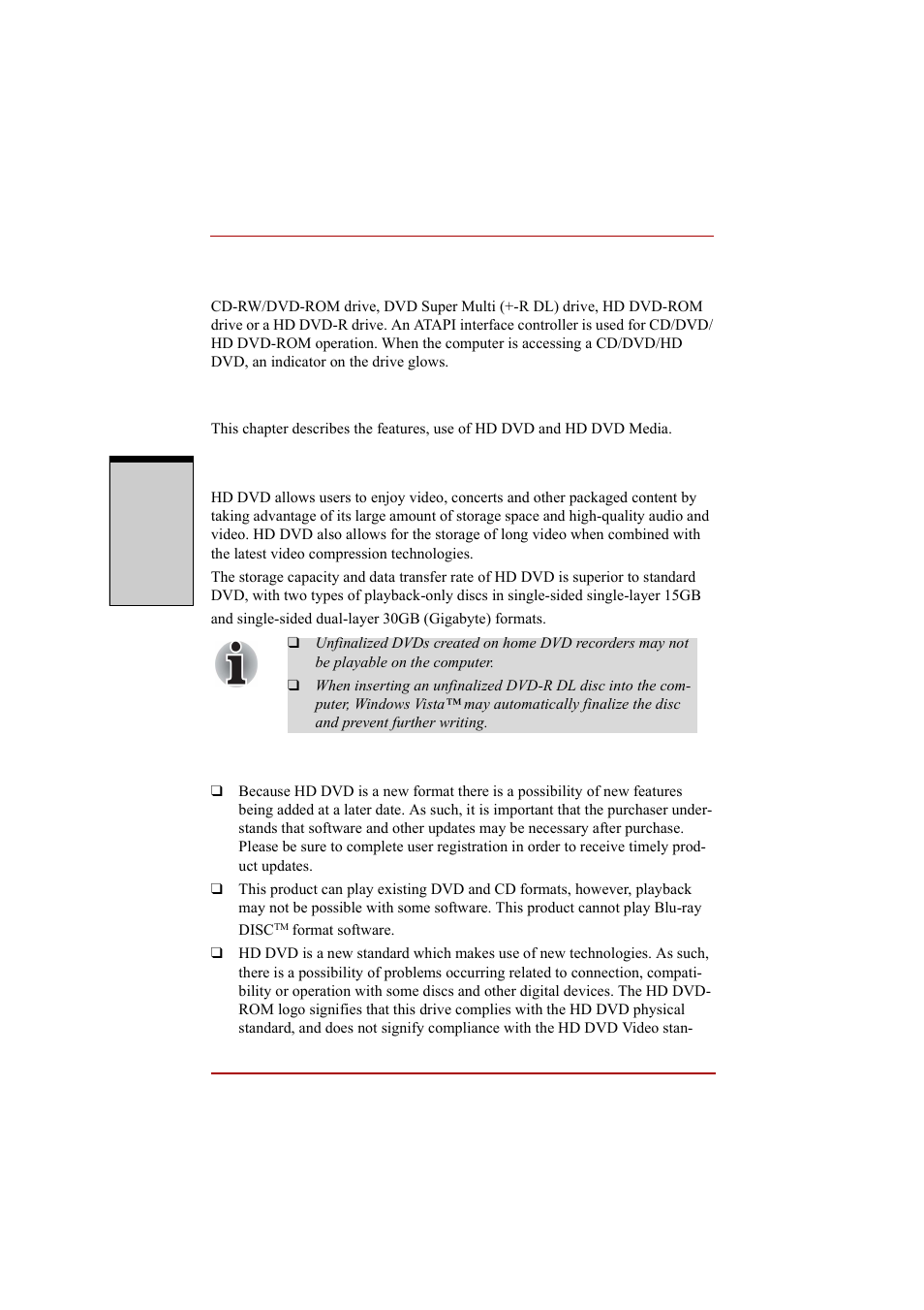 Optical disc drive, About the hd dvd, Optical disc drive -14 | About the hd dvd -14 | Toshiba A210 User Manual | Page 70 / 276