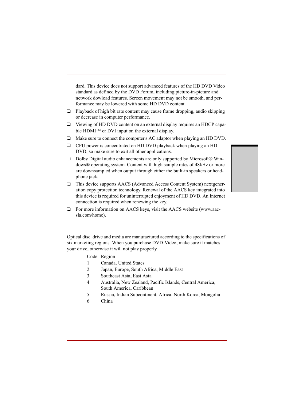 Region codes for dvd drives and media, Region codes for dvd drives and media -15 | Toshiba A210 User Manual | Page 71 / 276