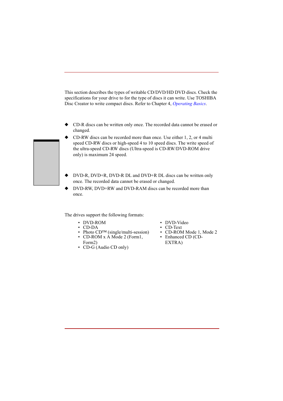 Writable discs, Writable discs -16 | Toshiba A210 User Manual | Page 72 / 276