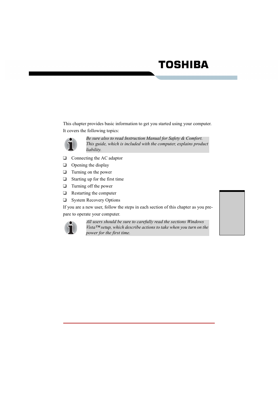 Chapter 3 getting started, En read, Ting started | Getting started, Chapter 3 | Toshiba A210 User Manual | Page 89 / 276