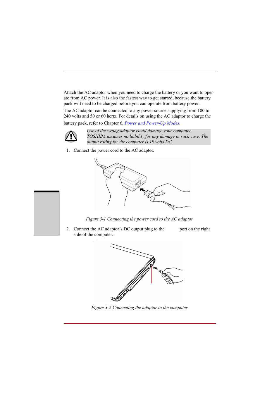 Connecting the ac adaptor, Connecting the ac adaptor -2 | Toshiba A210 User Manual | Page 90 / 276