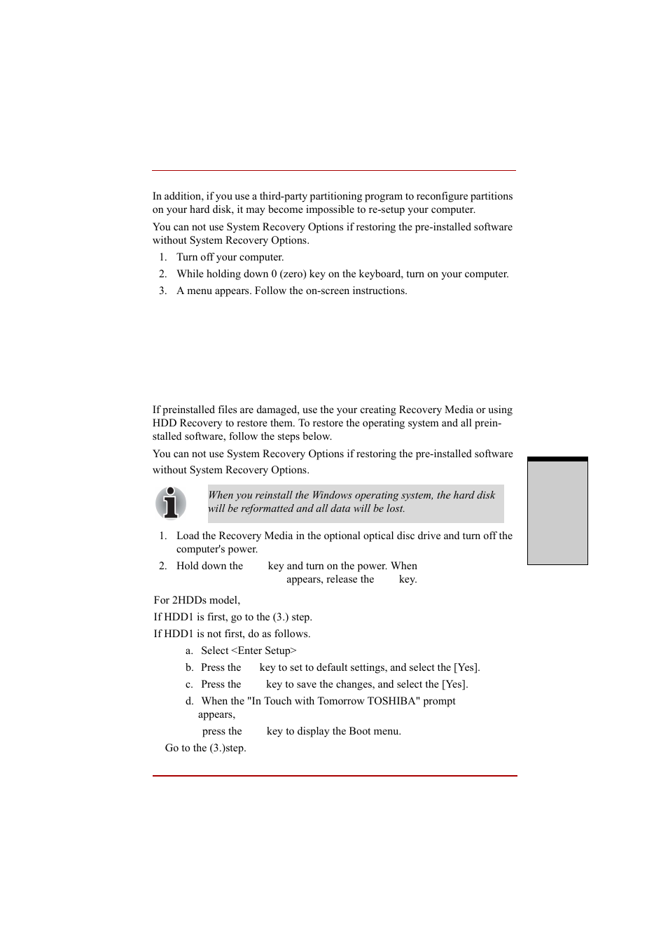 For hdd recovery model | Toshiba A210 User Manual | Page 99 / 276