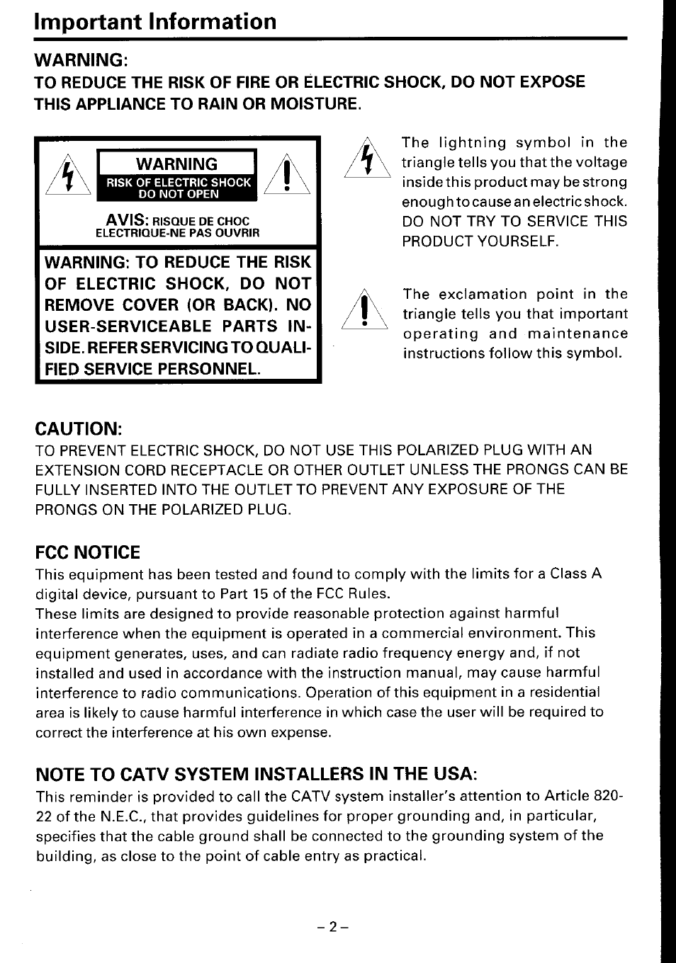 Important information, Warning | Toshiba CM1910A User Manual | Page 2 / 10