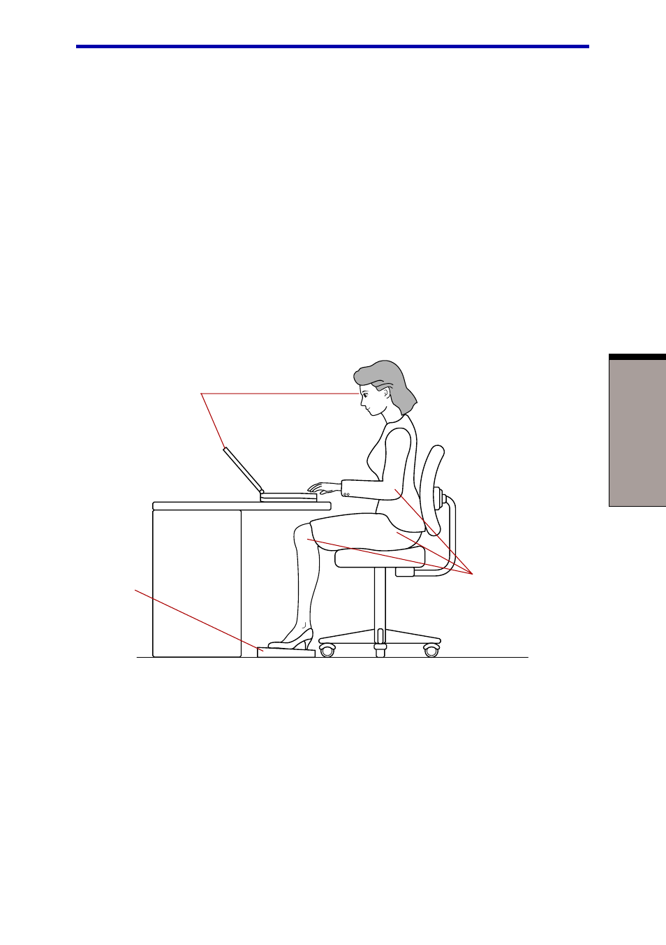 Seating and posture, Seating and posture -3, Setting up your work space | Toshiba 6100 User Manual | Page 83 / 266