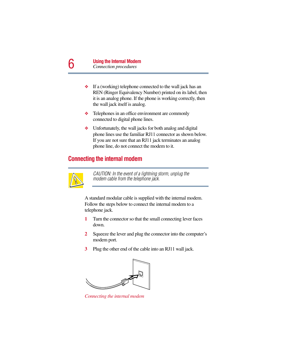 Connecting the internal modem | Toshiba V.90 User Manual | Page 25 / 102