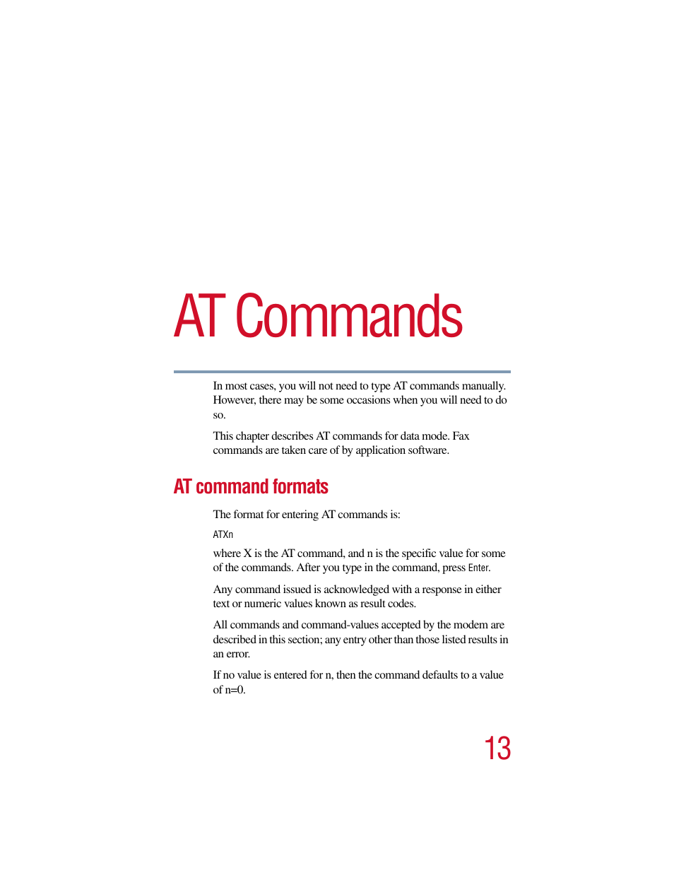 Chapter 3: at commands, At command formats, T commands, e | At commands | Toshiba V.90 User Manual | Page 32 / 102