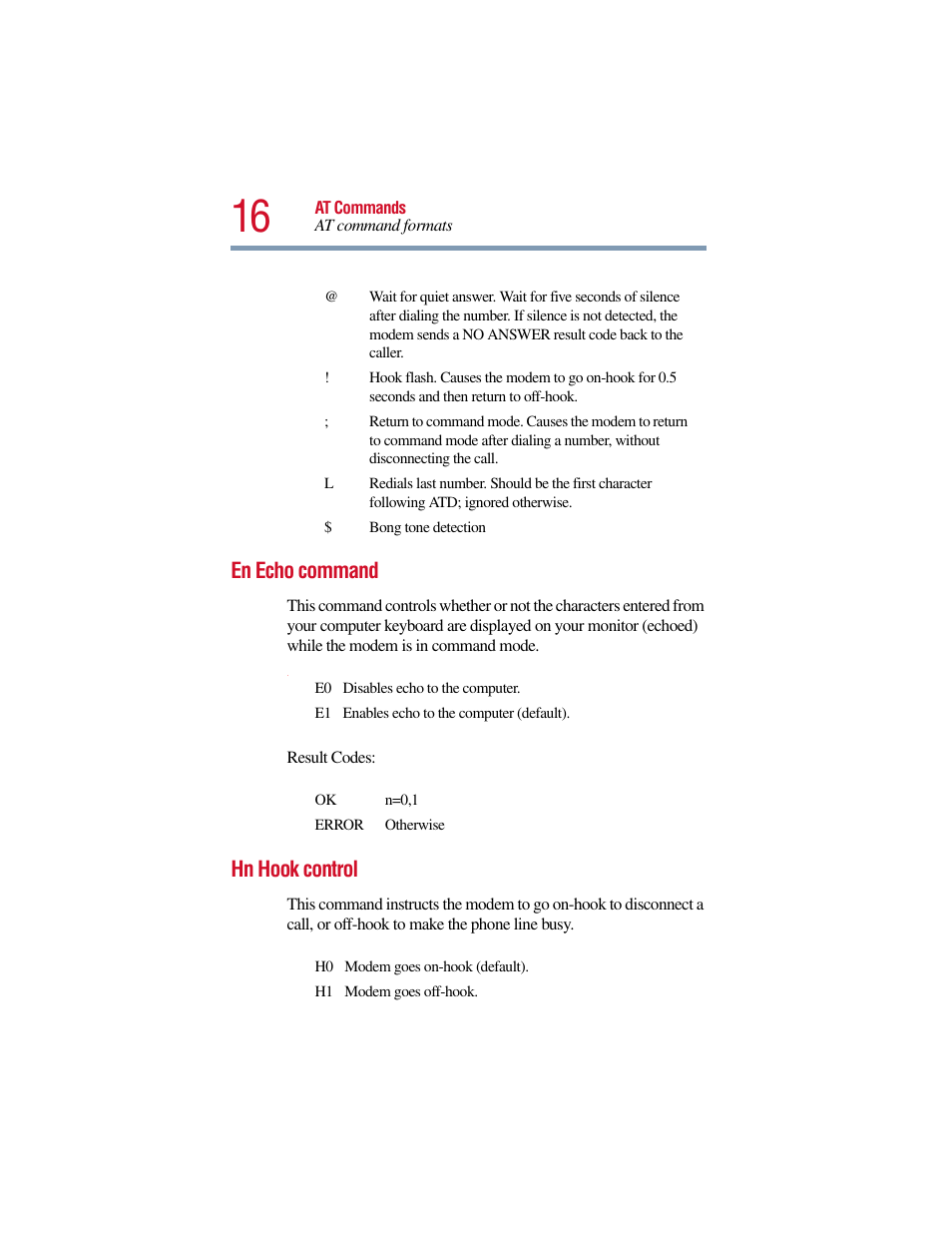 En echo command, Hn hook control, En echo command hn hook control | Toshiba V.90 User Manual | Page 35 / 102