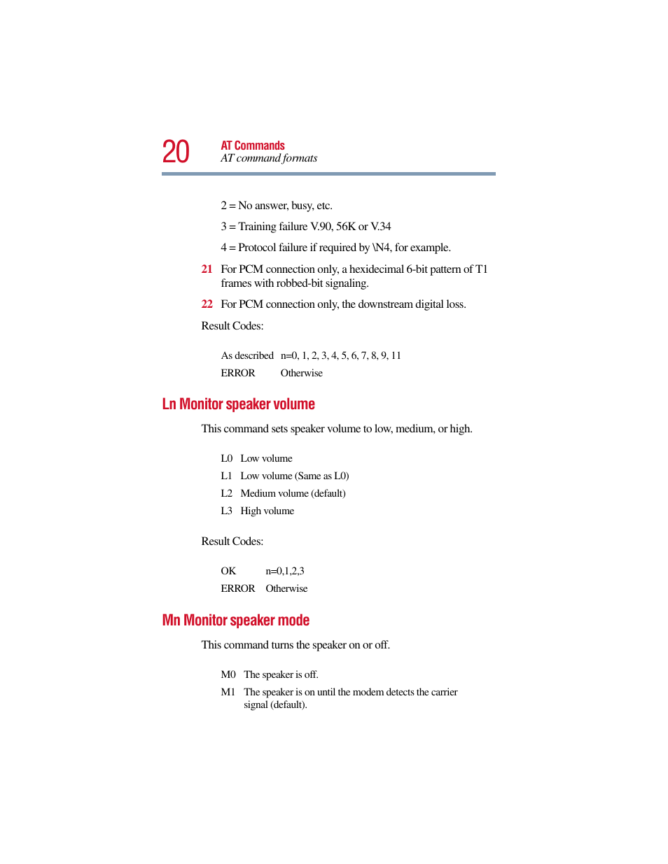 Ln monitor speaker volume, Mn monitor speaker mode, Ln monitor speaker volume mn monitor speaker mode | Toshiba V.90 User Manual | Page 39 / 102