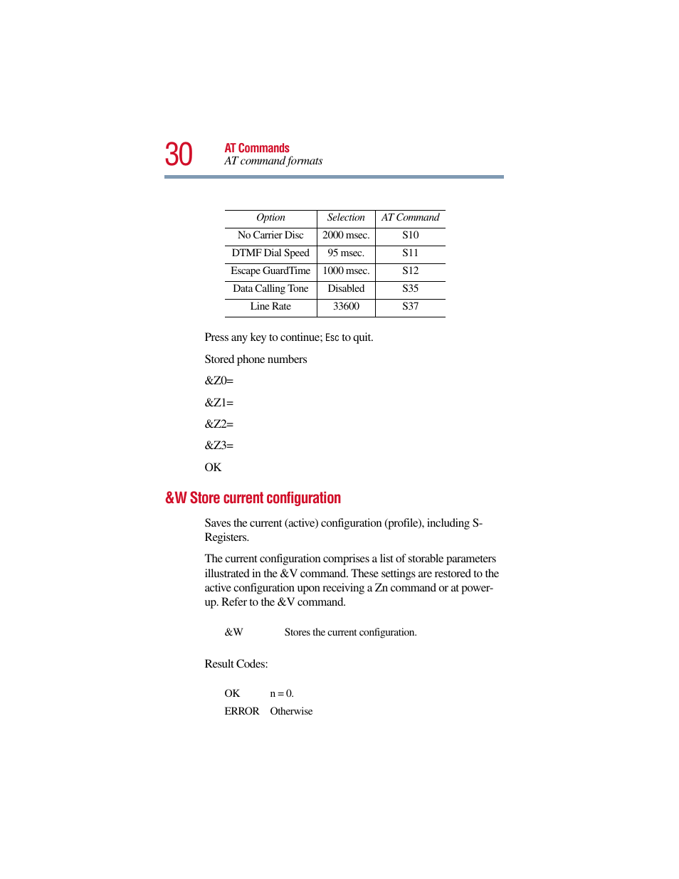 W store current configuration | Toshiba V.90 User Manual | Page 49 / 102