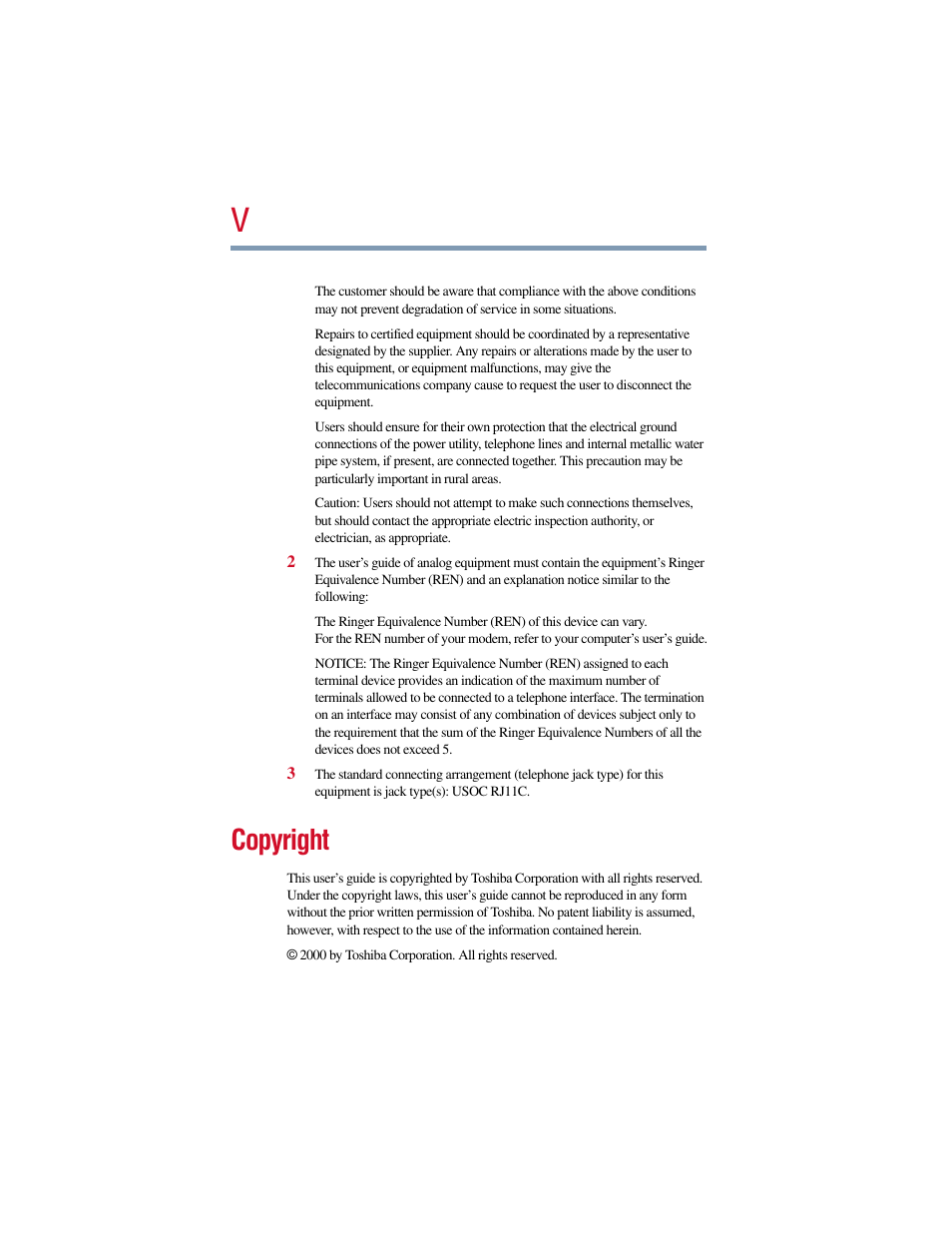 Copyright | Toshiba V.90 User Manual | Page 5 / 102