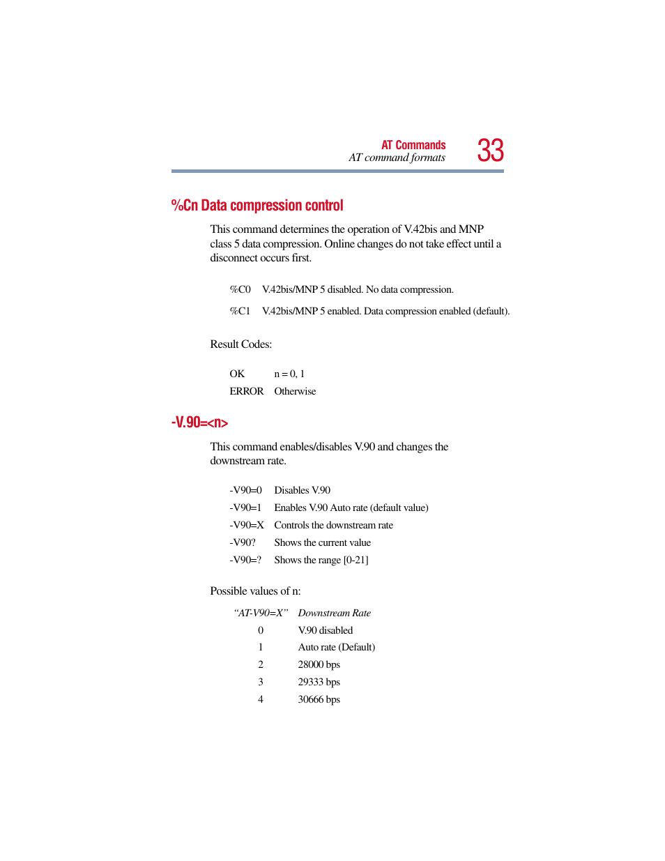 Cn data compression control, V.90=<n, Cn data compression control -v.90=<n | Toshiba V.90 User Manual | Page 52 / 102