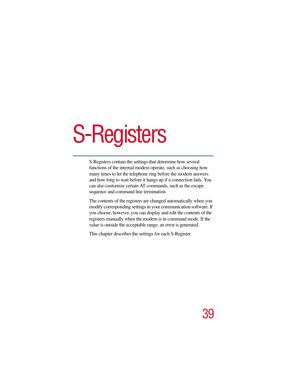 Chapter 4: s-registers, Gisters, S-registers | Toshiba V.90 User Manual | Page 58 / 102