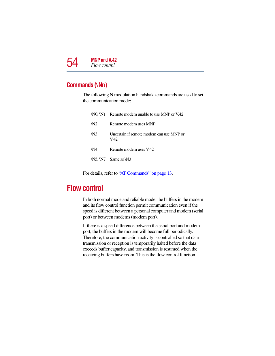 Commands (\nn ), Flow control | Toshiba V.90 User Manual | Page 73 / 102