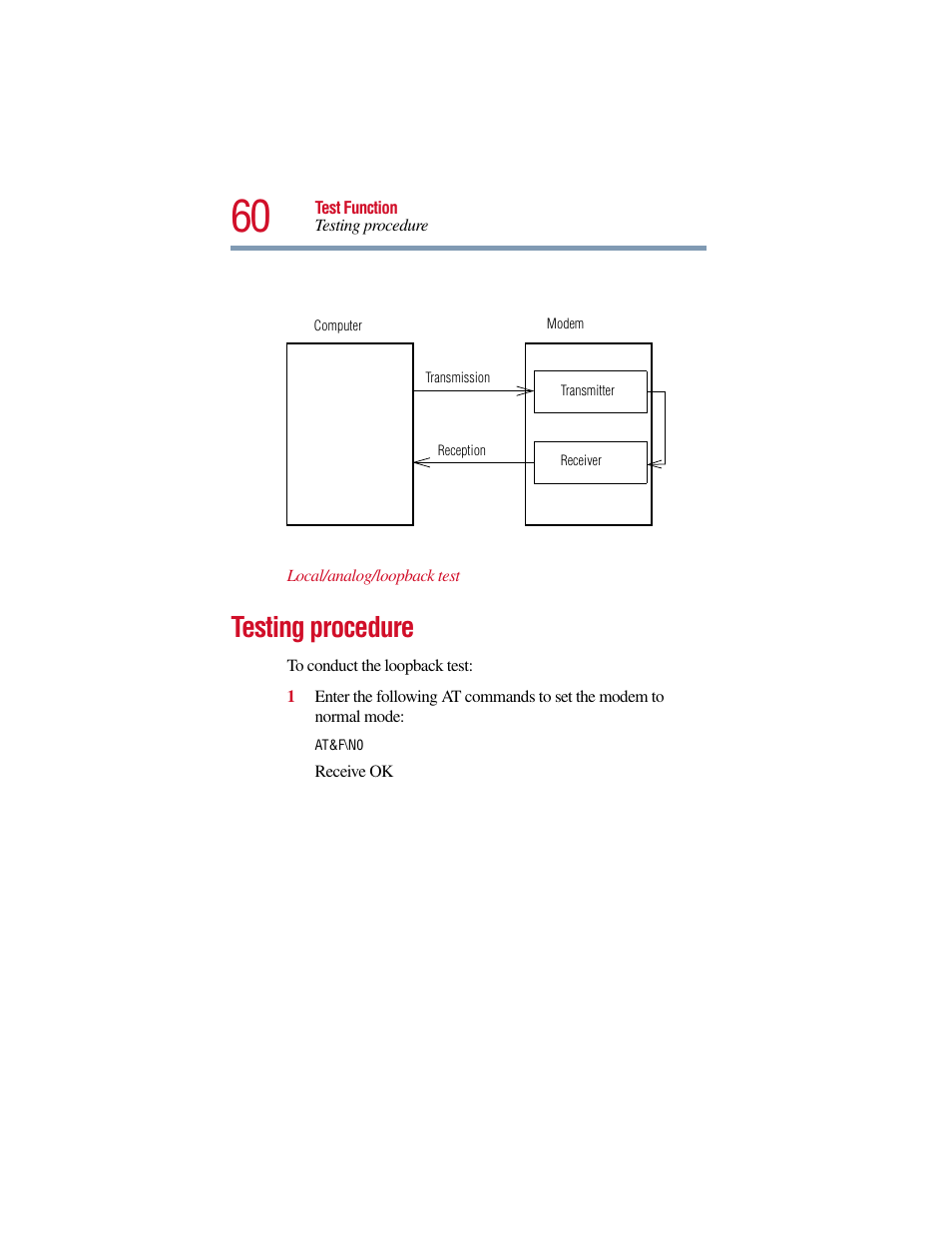 Testing procedure | Toshiba V.90 User Manual | Page 79 / 102