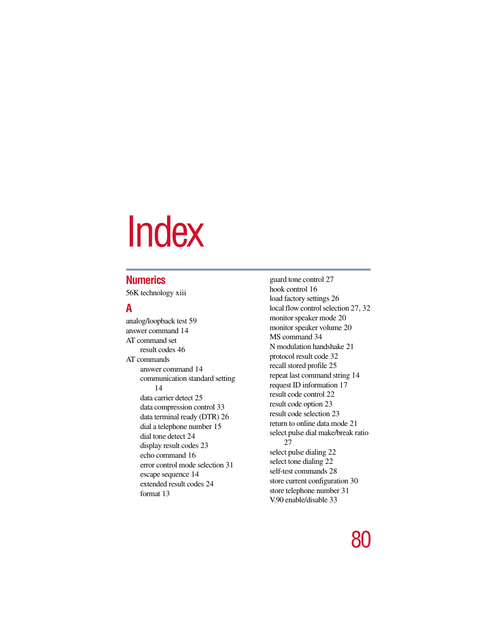 Index | Toshiba V.90 User Manual | Page 99 / 102