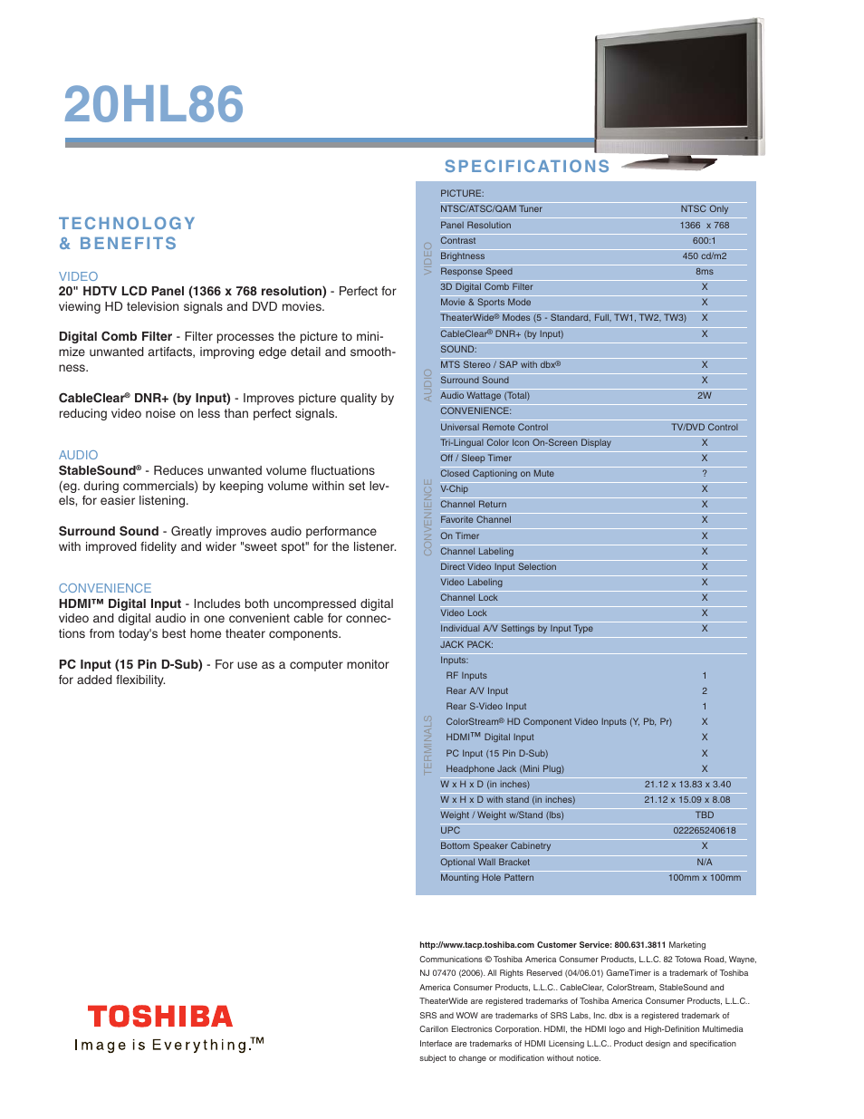 20hl86 | Toshiba 20HL86 User Manual | Page 2 / 2