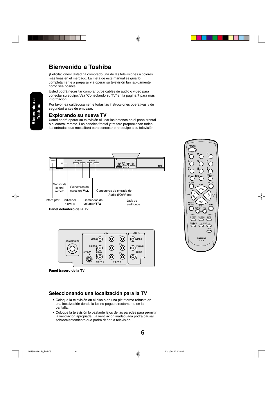 Bienvenido a toshiba, Seleccionando una localización para la tv, Explorando su nueva tv | Bienvenido a t oshiba | Toshiba 24AF46 User Manual | Page 38 / 64