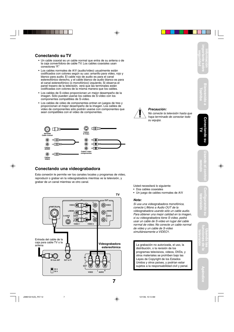 Conectando una videograbadora, Conectando su tv | Toshiba 24AF46 User Manual | Page 39 / 64