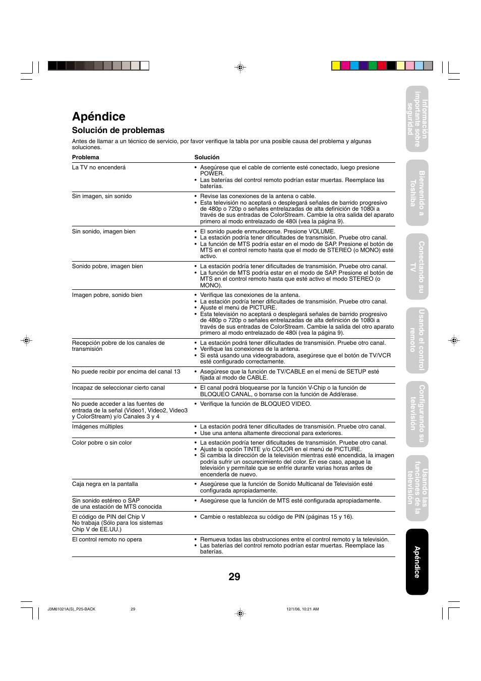 Apéndice, Solución de problemas | Toshiba 24AF46 User Manual | Page 61 / 64