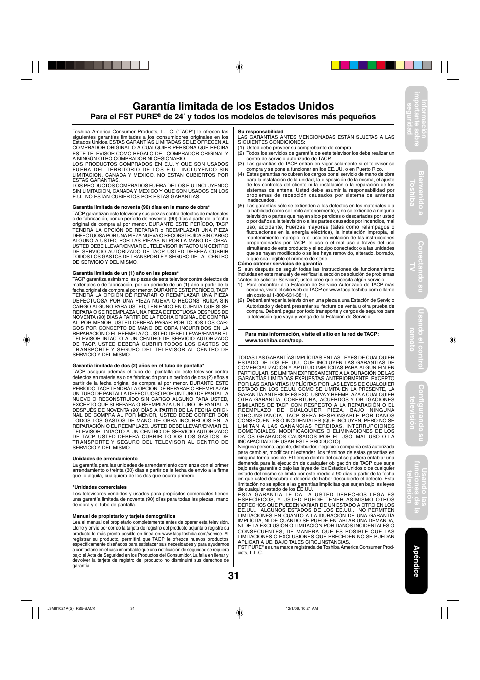 Garantía limitada de los estados unidos | Toshiba 24AF46 User Manual | Page 63 / 64