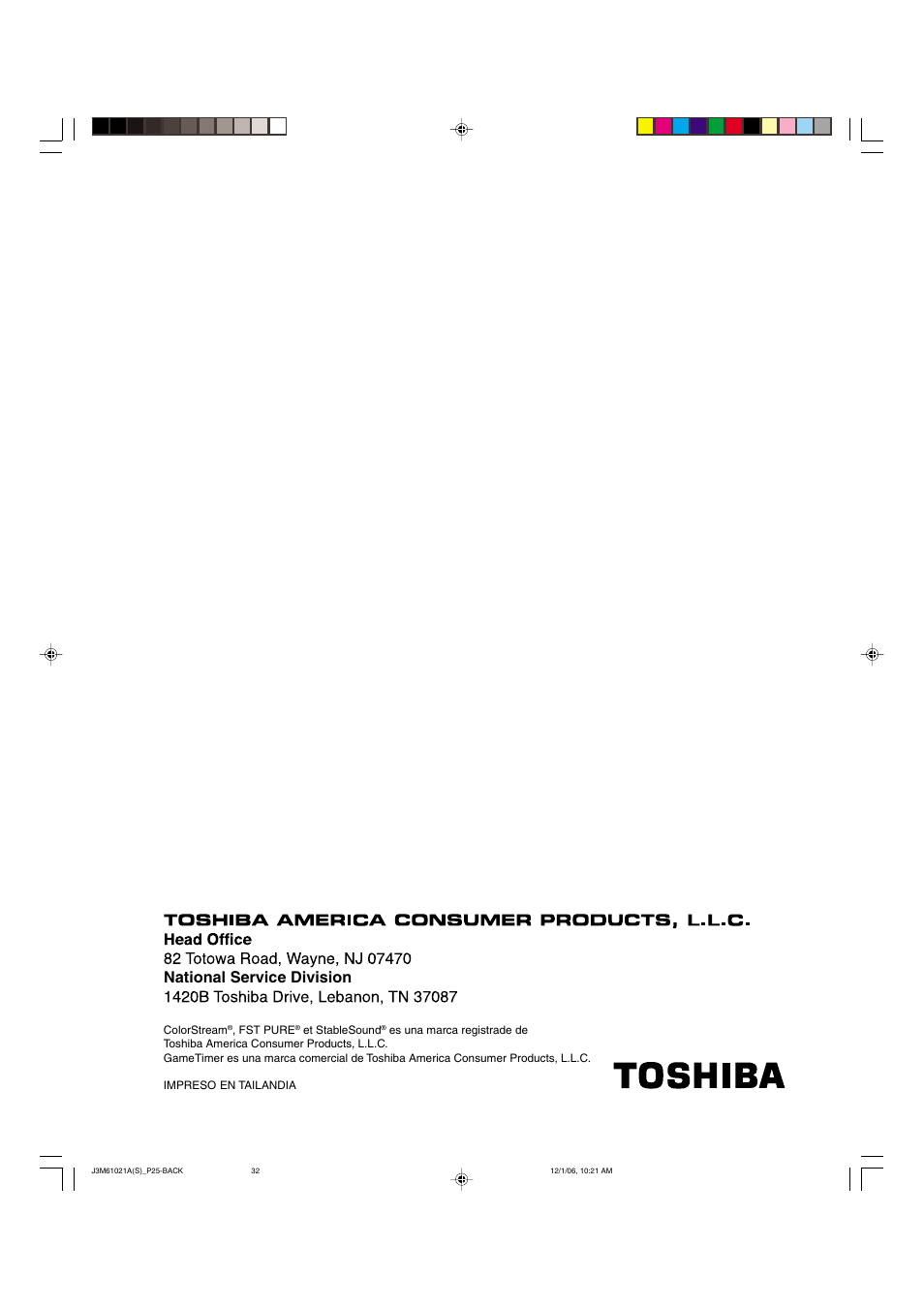 National service division | Toshiba 24AF46 User Manual | Page 64 / 64