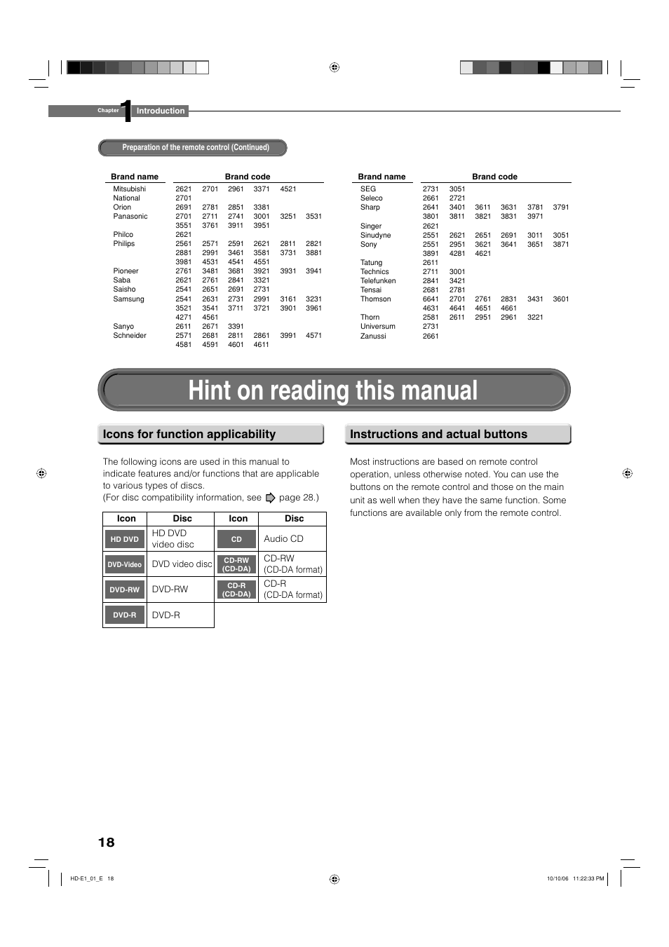 Hint on reading this manual | Toshiba HD-E1KE User Manual | Page 18 / 72