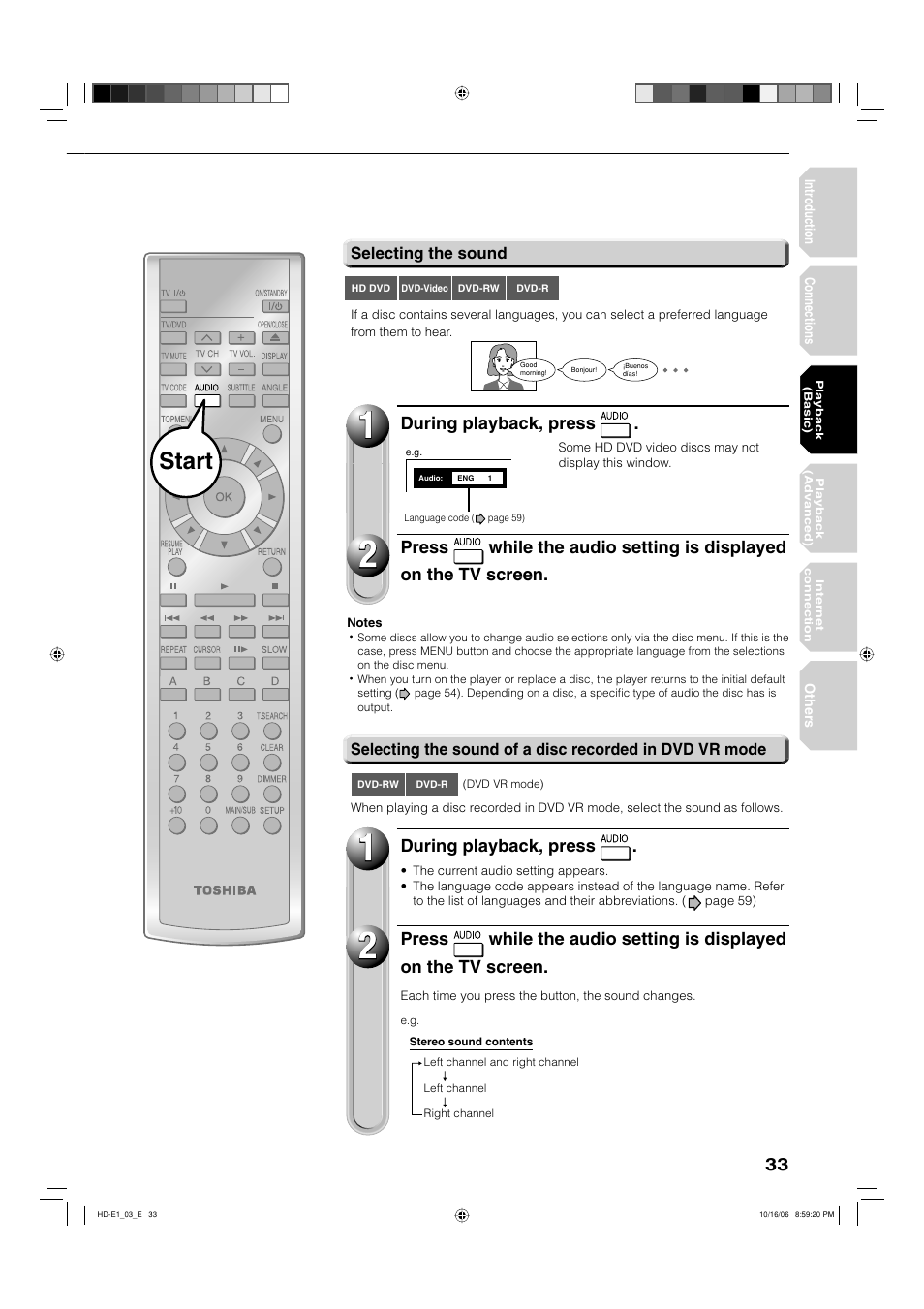 Start | Toshiba HD-E1KE User Manual | Page 33 / 72
