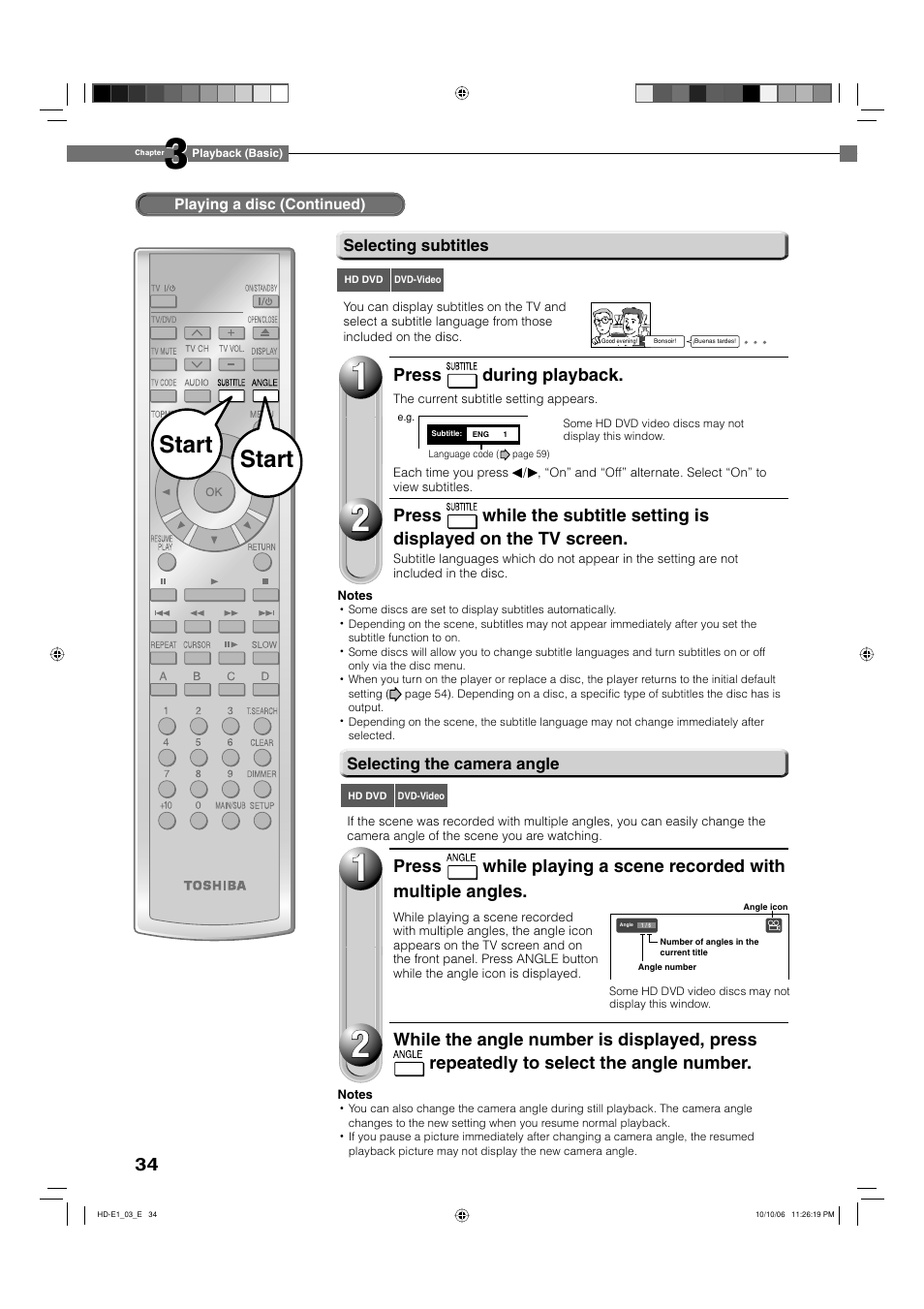 Start | Toshiba HD-E1KE User Manual | Page 34 / 72