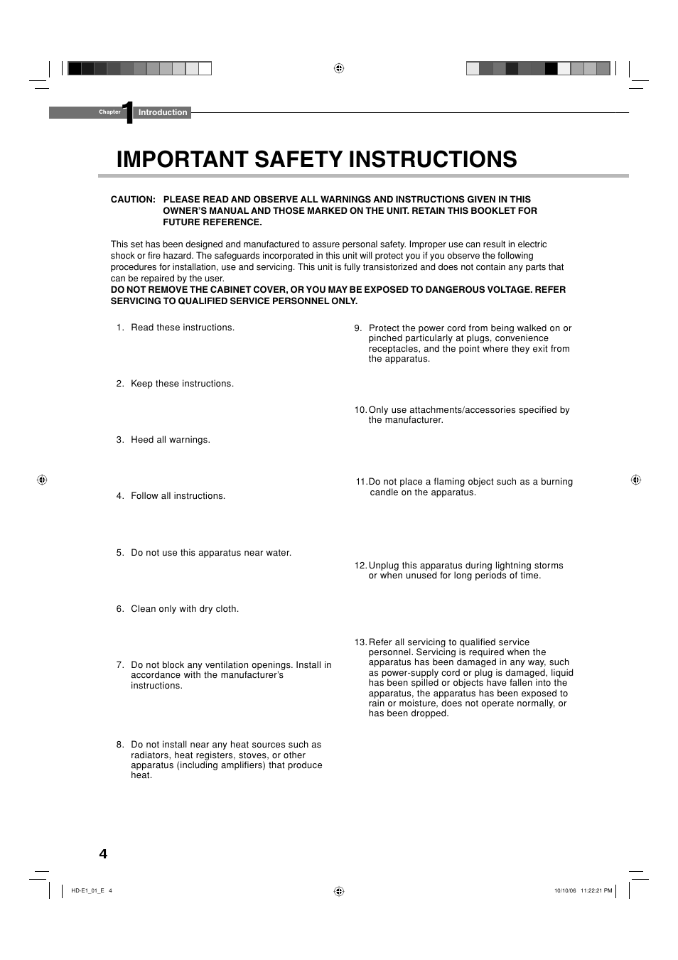 Important safety instructions | Toshiba HD-E1KE User Manual | Page 4 / 72