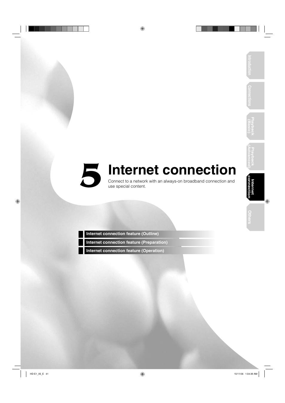 Internet connection | Toshiba HD-E1KE User Manual | Page 41 / 72