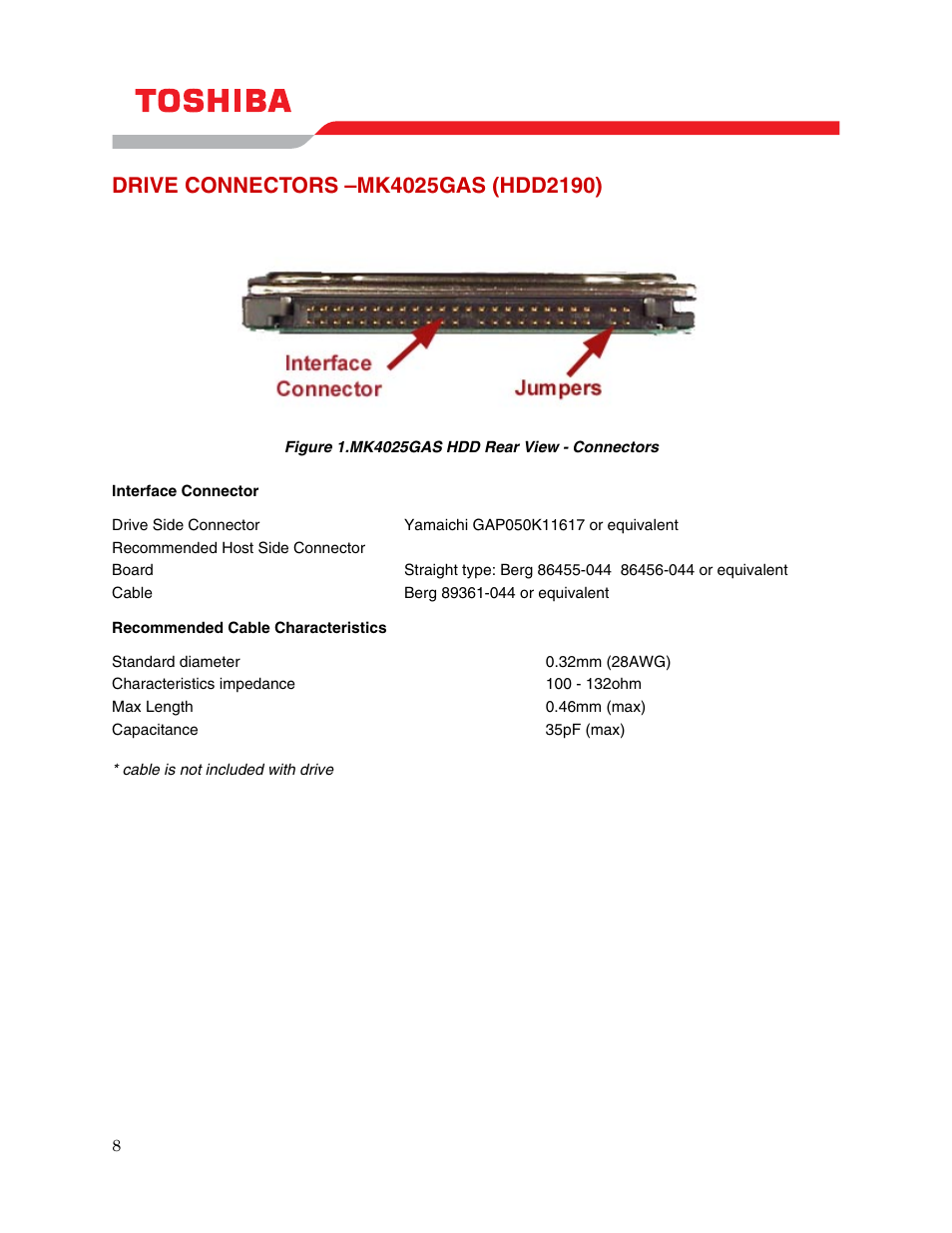 Drive connectors –mk4025gas (hdd2190) | Toshiba MK4025GAS User Manual | Page 10 / 11